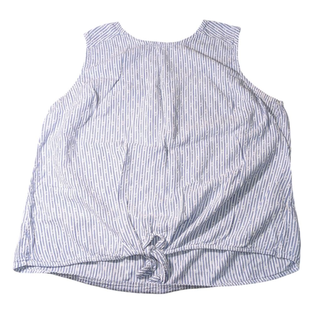 Old Navy Size L Blue And White Striped Sleeveless Shirt Front Bottom Tie